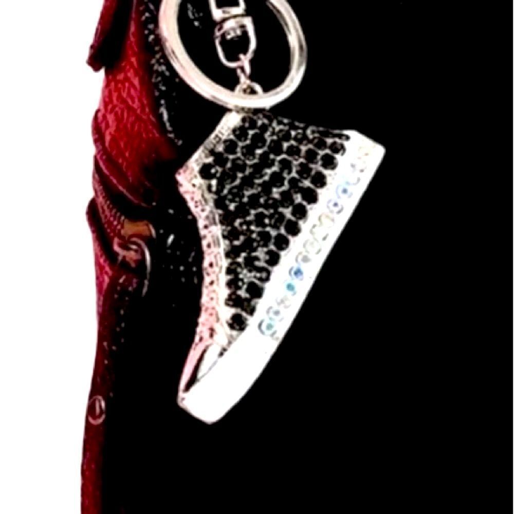 Hi Top Sneaker Black & White Purse Charm Key Chain Rhinestone NEW - Picture 7 of 7